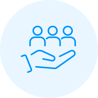 手に3人の人が載っているアイコン