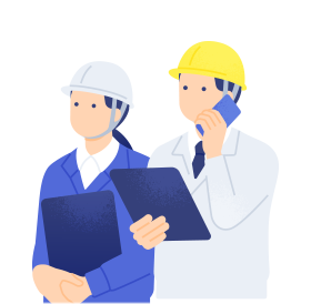 ヘルメットをかぶった二人の人物のイラスト