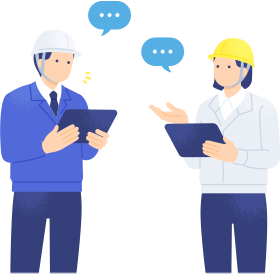 ヘルメットをかぶった二人が会話しているイラスト